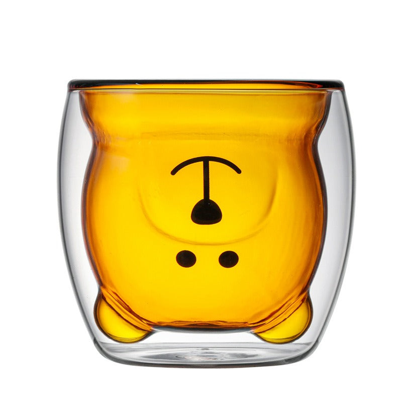 Creative Cartoon Double Glass Bear Cup Household Coffee Juice Milk Cup Drinking Cup Coffee Cup