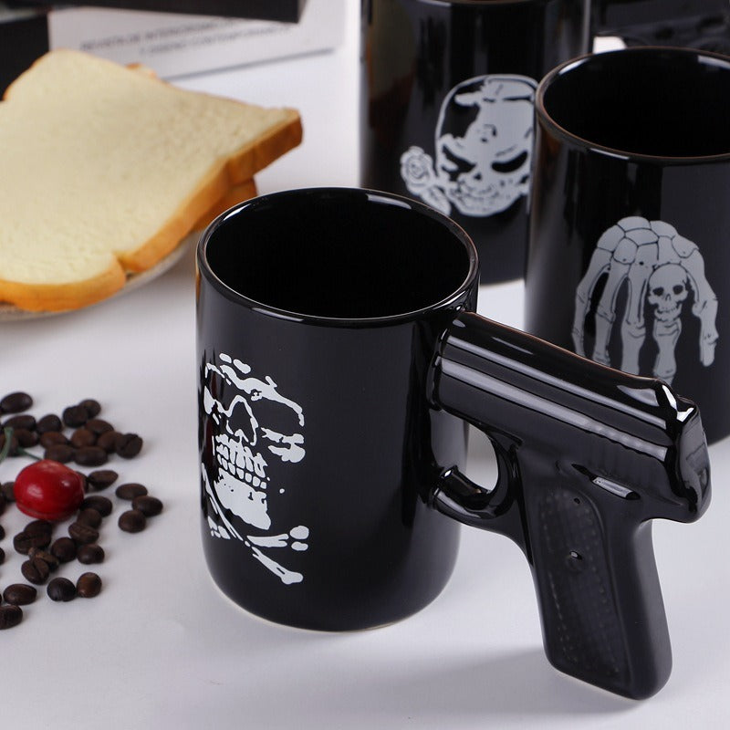 Pirate Pistol Cup Creative Skull Ceramic Water Cup Gun Handle Mug 3D Modeling Coffee Cup