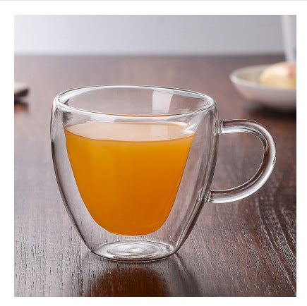 Taza de cristal de doble pared, vaso de agua de cristal transparente, taza de café creativa de cristal con forma de corazón, vaso de agua de borosilicato de alta calidad para el hogar