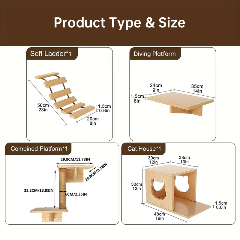 Set de hamaca de pared y poste rascador de sisal para gatos: estantes de actividad, árbol trepador y cama que ahorran espacio para gatos de interior