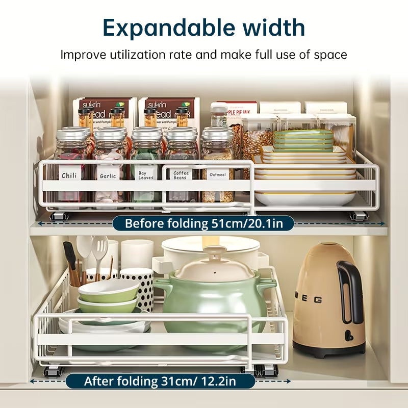 Especiero extraíble sin taladrar - Estante deslizante ajustable para armarios de cocina (paquete de 2)
