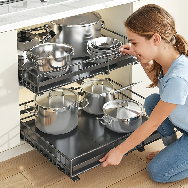 Especiero extraíble sin taladrar - Estante deslizante ajustable para armarios de cocina (paquete de 2)
