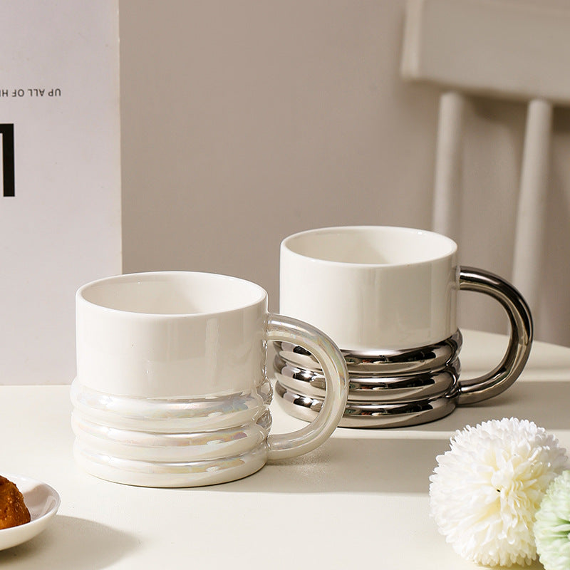 Taza de estilo Ins, taza con galvanoplastia, creativa, de cerámica para el hogar, taza de café para oficina, taza de regalo de alto valor.