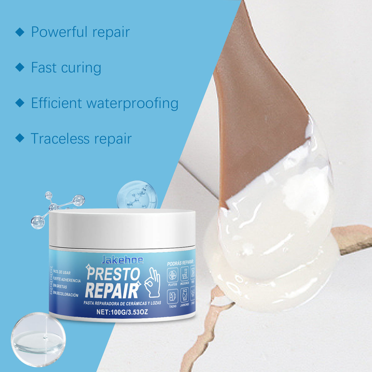 Jakehoe Ceramic Repair Paste Bathroom Kitchen Tile Repair Waterproof Wear Resistant Craft Home Repair Paste