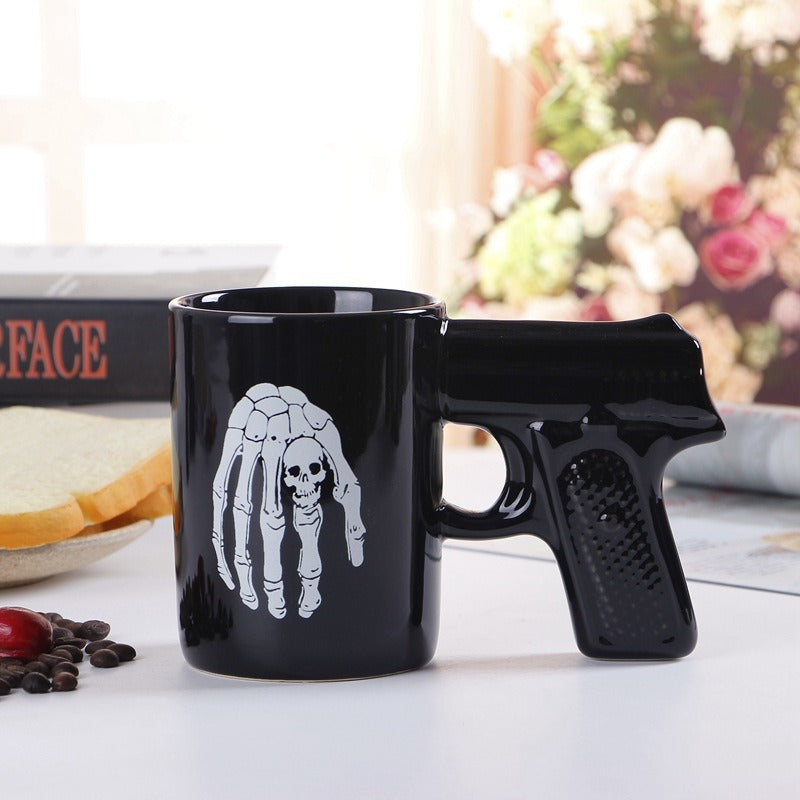 Pirate Pistol Cup Creative Skull Ceramic Water Cup Gun Handle Mug 3D Modeling Coffee Cup