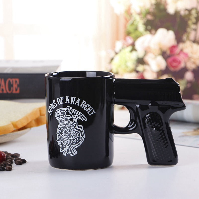 Pirate Pistol Cup Creative Skull Ceramic Water Cup Gun Handle Mug 3D Modeling Coffee Cup