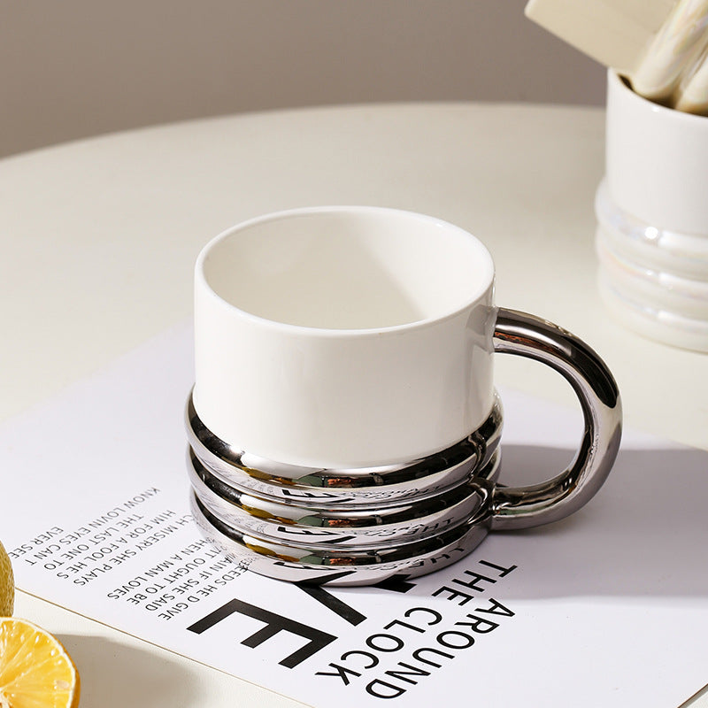 Taza de estilo Ins, taza con galvanoplastia, creativa, de cerámica para el hogar, taza de café para oficina, taza de regalo de alto valor.