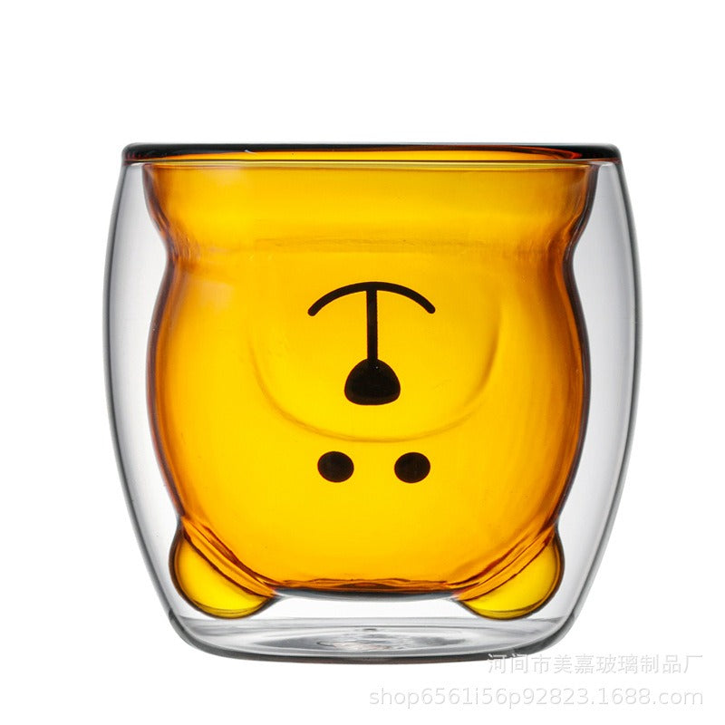 Creative Cartoon Double Glass Bear Cup Household Coffee Juice Milk Cup Drinking Cup Coffee Cup