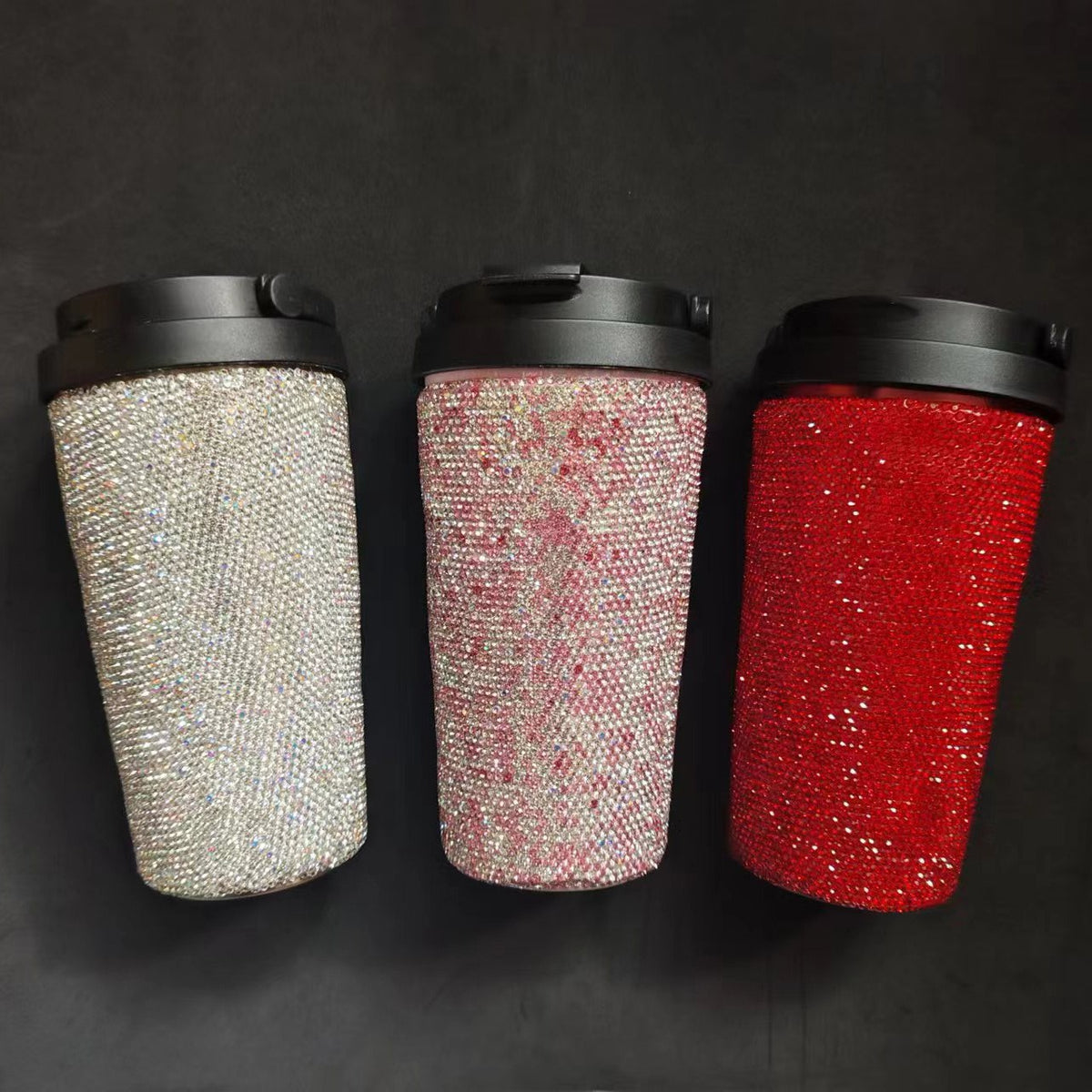 Taza de café de acero inoxidable al vacío con incrustaciones de diamantes, taza aislante con asa creativa, taza de vacío portátil para coche