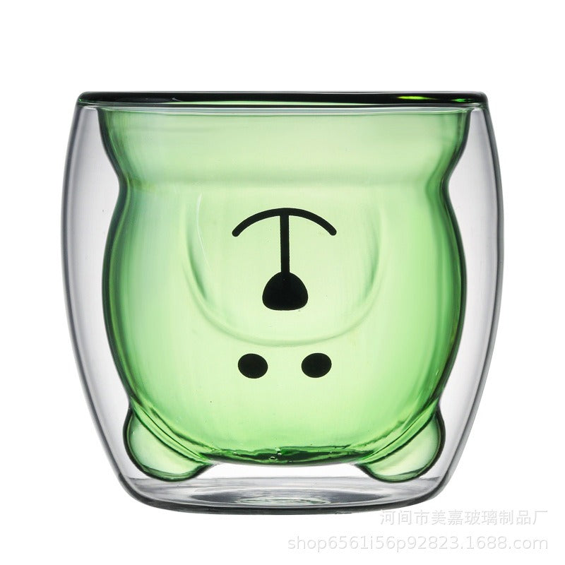 Creative Cartoon Double Glass Bear Cup Household Coffee Juice Milk Cup Drinking Cup Coffee Cup
