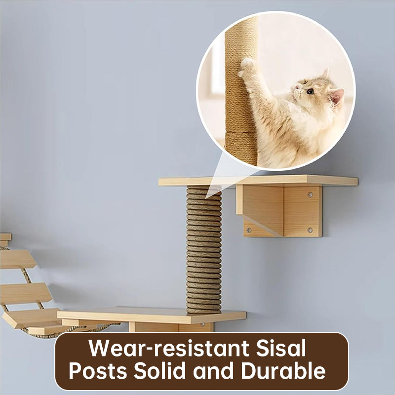 Set de hamaca de pared y poste rascador de sisal para gatos: estantes de actividad, árbol trepador y cama que ahorran espacio para gatos de interior