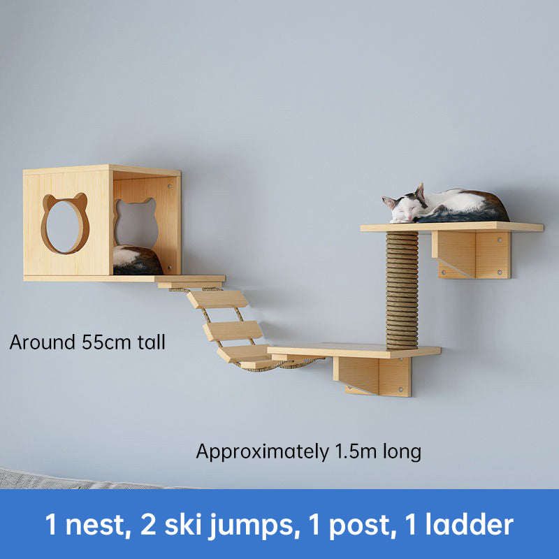 Set de hamaca de pared y poste rascador de sisal para gatos: estantes de actividad, árbol trepador y cama que ahorran espacio para gatos de interior