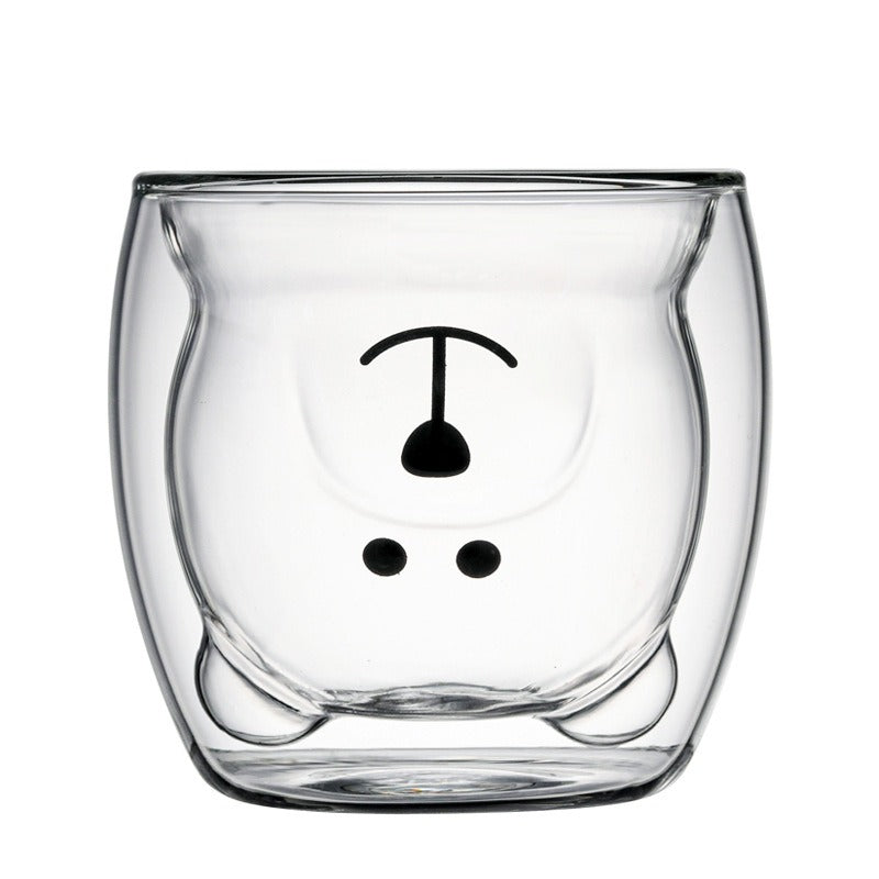 Creative Cartoon Double Glass Bear Cup Household Coffee Juice Milk Cup Drinking Cup Coffee Cup