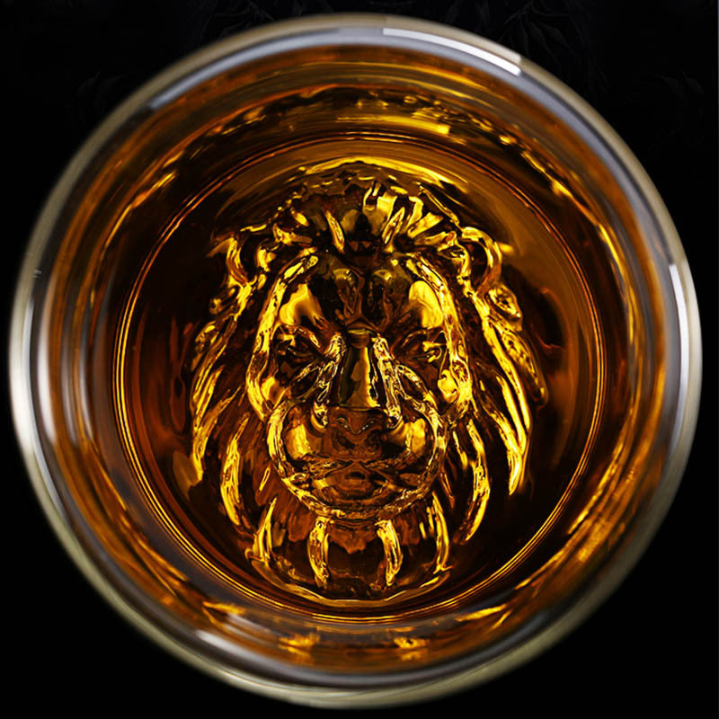 Taza de vidrio de borosilicato de alto espesor, taza creativa de doble capa con aislamiento, taza de café, taza de cóctel con cabeza de león
