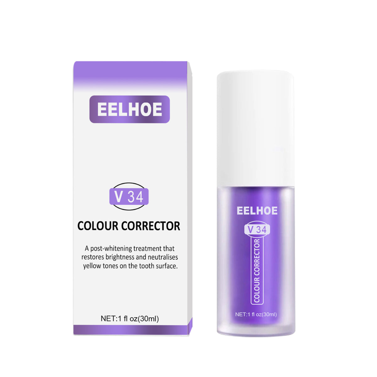 V34 Colour Corrector, Mouth Shine White Clean Stains Shine White Teeth Purple Toothpaste