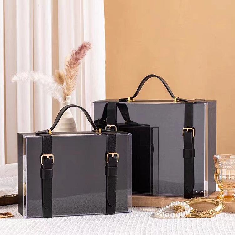 Clear Acrylic Jewelry Gift Box, Portable Wedding Birthday Pouch Bag