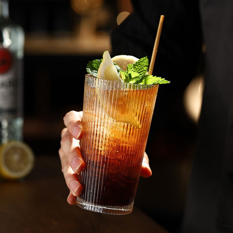 Simple Vertical Stripe Straw Cup With Lid Ins Wind High Beauty Water Cup Milk Coffee Cup Drink Cup Ice Coffee Cup
