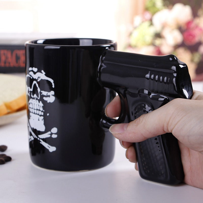 Pirate Pistol Cup Creative Skull Ceramic Water Cup Gun Handle Mug 3D Modeling Coffee Cup