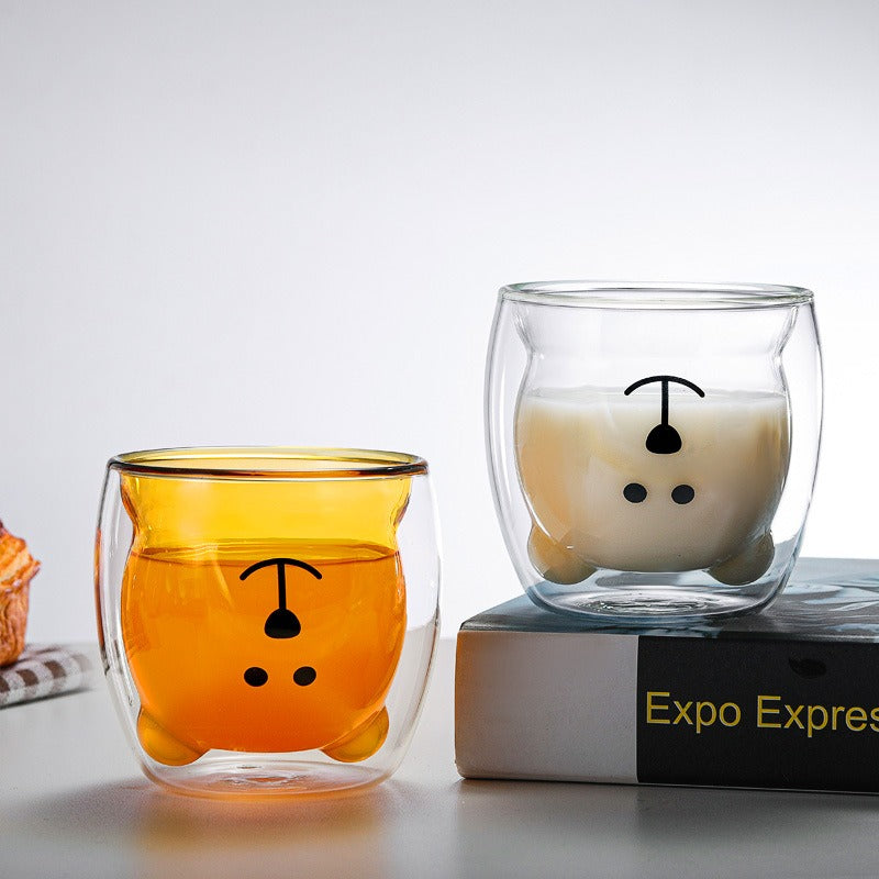 Creative Cartoon Double Glass Bear Cup Household Coffee Juice Milk Cup Drinking Cup Coffee Cup