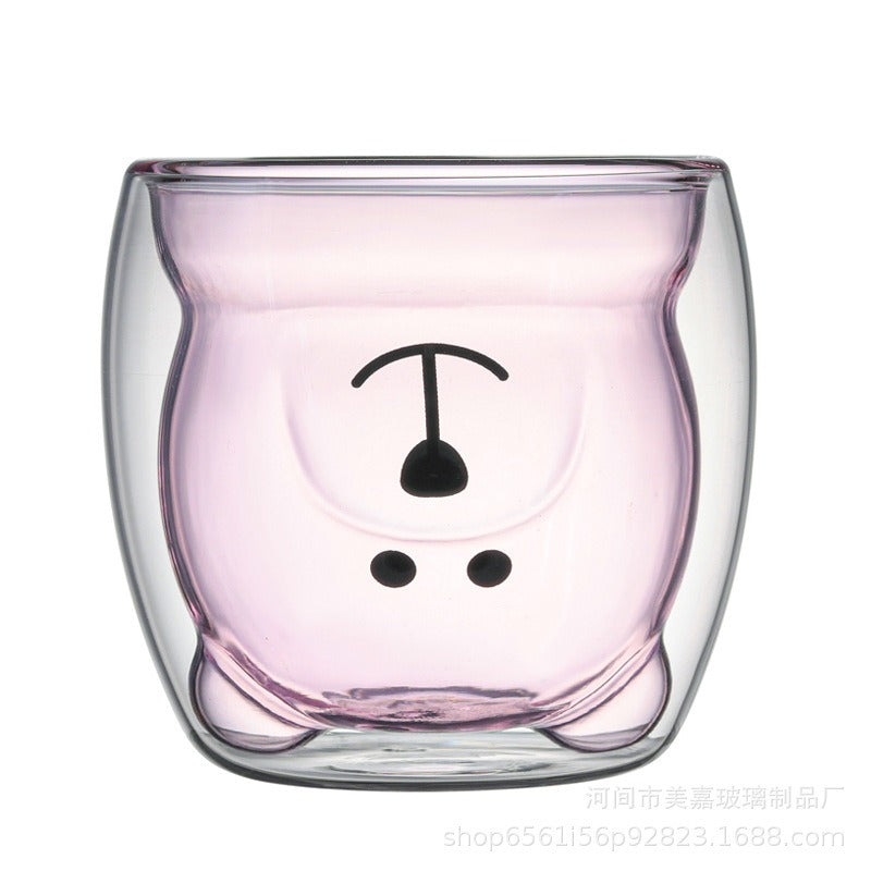Creative Cartoon Double Glass Bear Cup Household Coffee Juice Milk Cup Drinking Cup Coffee Cup