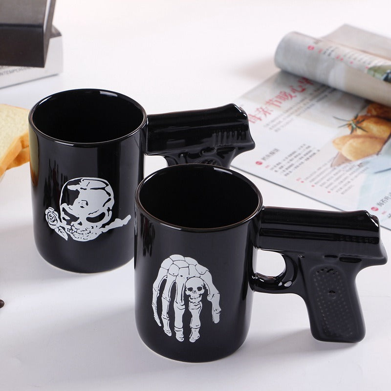 Pirate Pistol Cup Creative Skull Ceramic Water Cup Gun Handle Mug 3D Modeling Coffee Cup