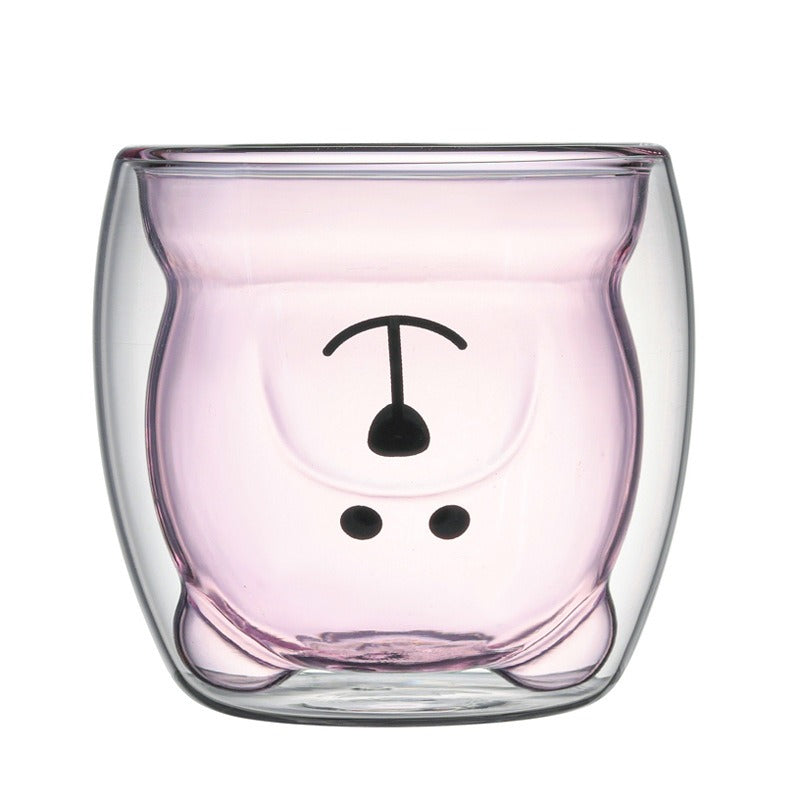 Creative Cartoon Double Glass Bear Cup Household Coffee Juice Milk Cup Drinking Cup Coffee Cup