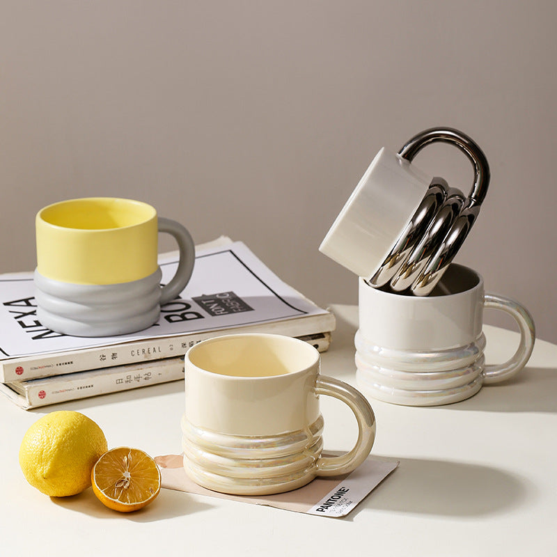 Taza de estilo Ins, taza con galvanoplastia, creativa, de cerámica para el hogar, taza de café para oficina, taza de regalo de alto valor.