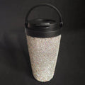 Taza de café de acero inoxidable al vacío con incrustaciones de diamantes, taza aislante con asa creativa, taza de vacío portátil para coche