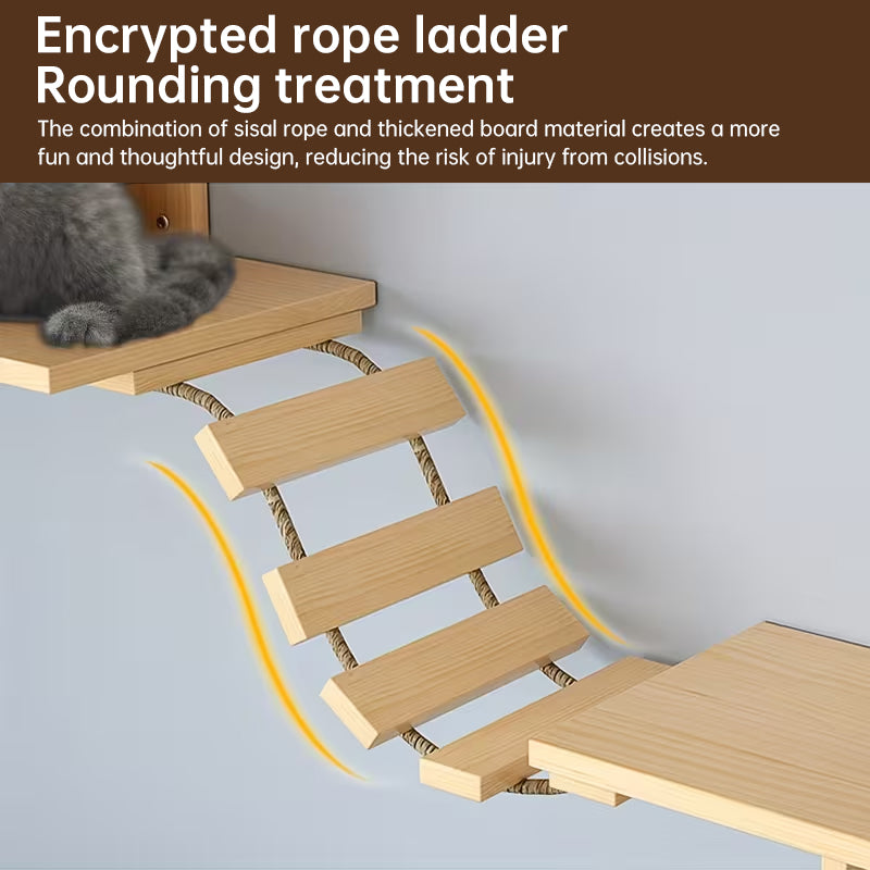 Set de hamaca de pared y poste rascador de sisal para gatos: estantes de actividad, árbol trepador y cama que ahorran espacio para gatos de interior