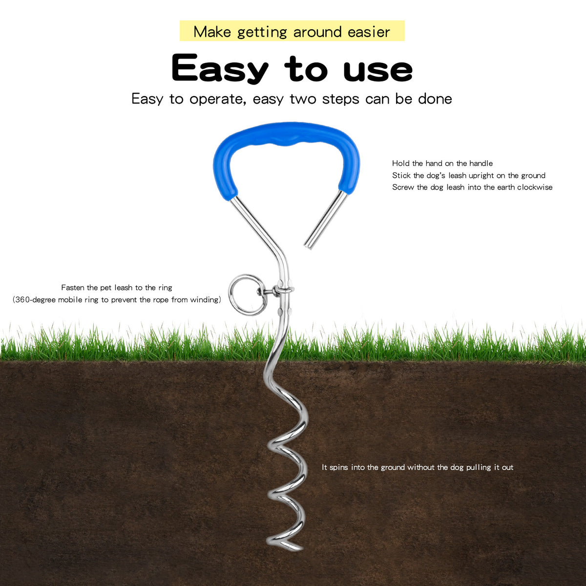 Outdoor Pet Supplies Dog Stake Chrome Plated Spiral Ground Anchor Dog Tether Factory Direct Stock