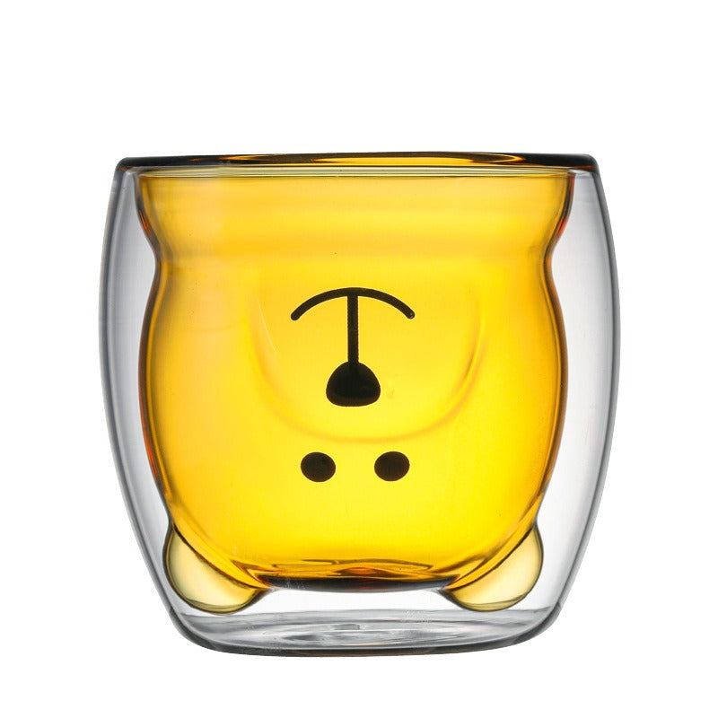 Creative Cartoon Double Glass Bear Cup Household Coffee Juice Milk Cup Drinking Cup Coffee Cup