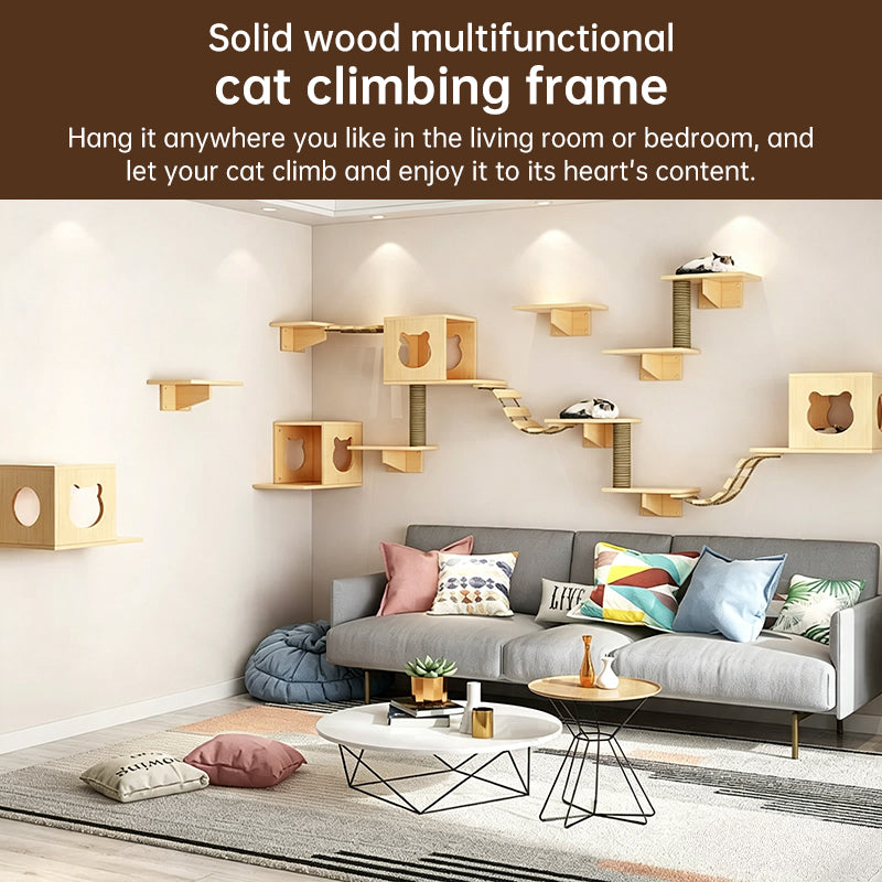 Set de hamaca de pared y poste rascador de sisal para gatos: estantes de actividad, árbol trepador y cama que ahorran espacio para gatos de interior