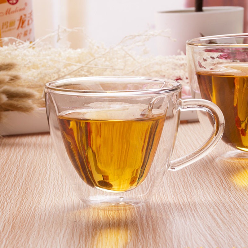 Taza de cristal de doble pared, vaso de agua de cristal transparente, taza de café creativa de cristal con forma de corazón, vaso de agua de borosilicato de alta calidad para el hogar