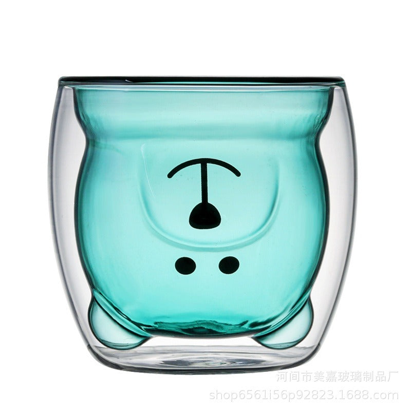 Creative Cartoon Double Glass Bear Cup Household Coffee Juice Milk Cup Drinking Cup Coffee Cup