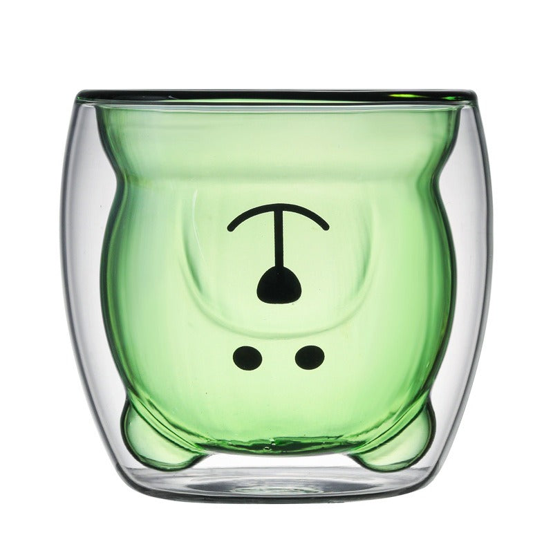 Creative Cartoon Double Glass Bear Cup Household Coffee Juice Milk Cup Drinking Cup Coffee Cup