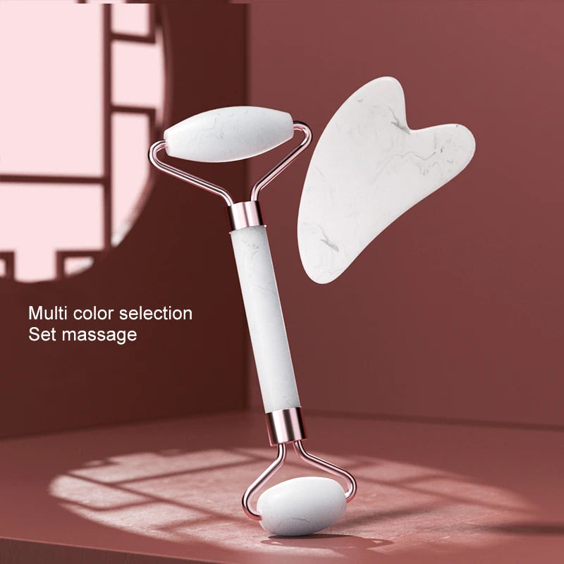 Doppelseitiges Gesichtsmassage-Set mit Herzförmigem Gua Sha Brett und Hautstraffendem Anti-Schwellungs-Puffiness-Reduzierer für die Heim-Spa-Pflege