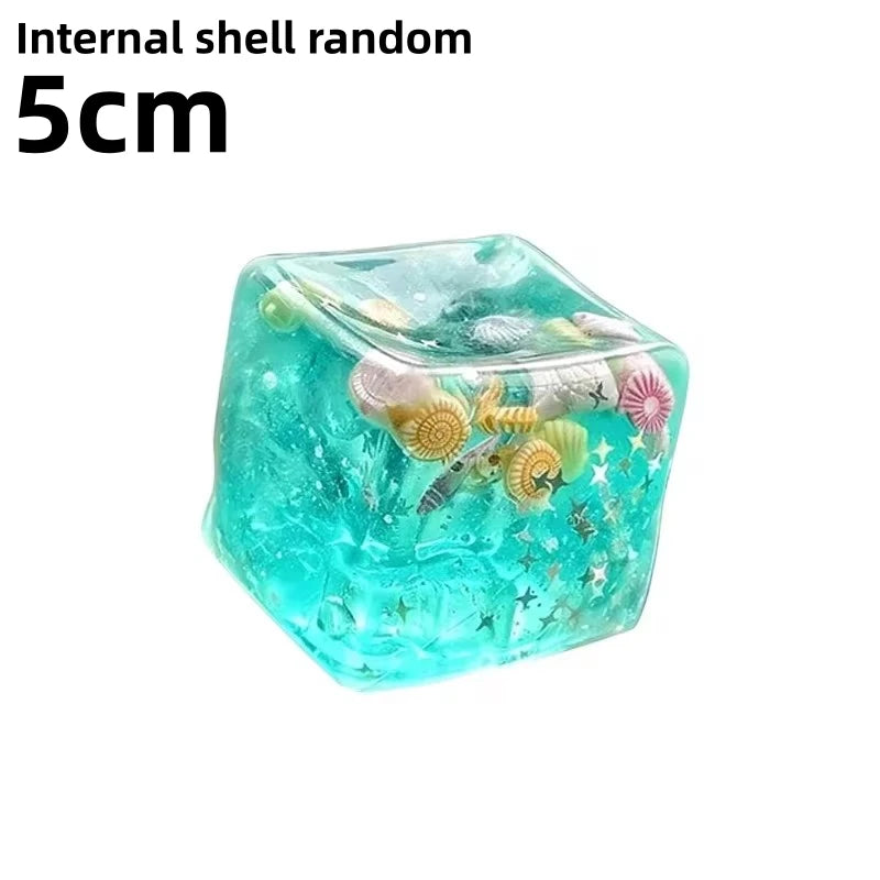 Quetschbare Ozeanmuschel-Würfel Stressbälle Quetschspielzeug Transparente Maltose-Würfel Fidget-Spielzeug für Erwachsene Sensorisches Stressabbau-Spielzeug