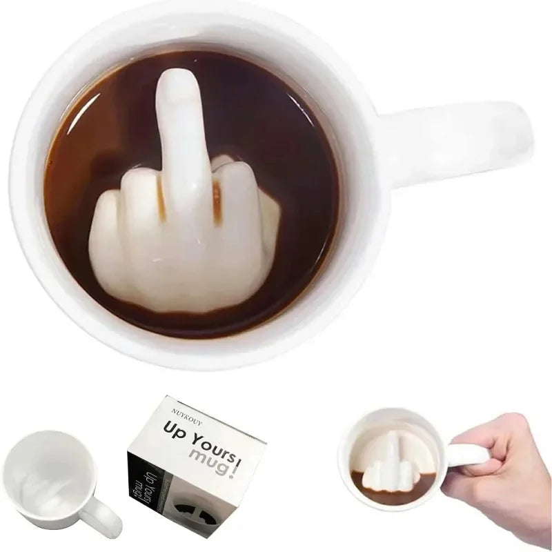 Raise Up Yours Mittelfinger-Keramiktasse, personalisierbar, lustig, Kaffee, Milch, Wasser, Teetasse mit Griff für Party, Aprilscherz
