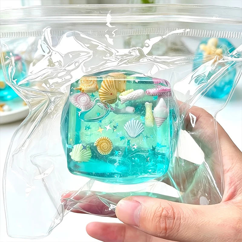 Quetschbare Ozeanmuschel-Würfel Stressbälle Quetschspielzeug Transparente Maltose-Würfel Fidget-Spielzeug für Erwachsene Sensorisches Stressabbau-Spielzeug