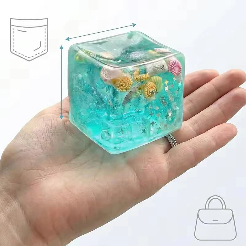 Quetschbare Ozeanmuschel-Würfel Stressbälle Quetschspielzeug Transparente Maltose-Würfel Fidget-Spielzeug für Erwachsene Sensorisches Stressabbau-Spielzeug