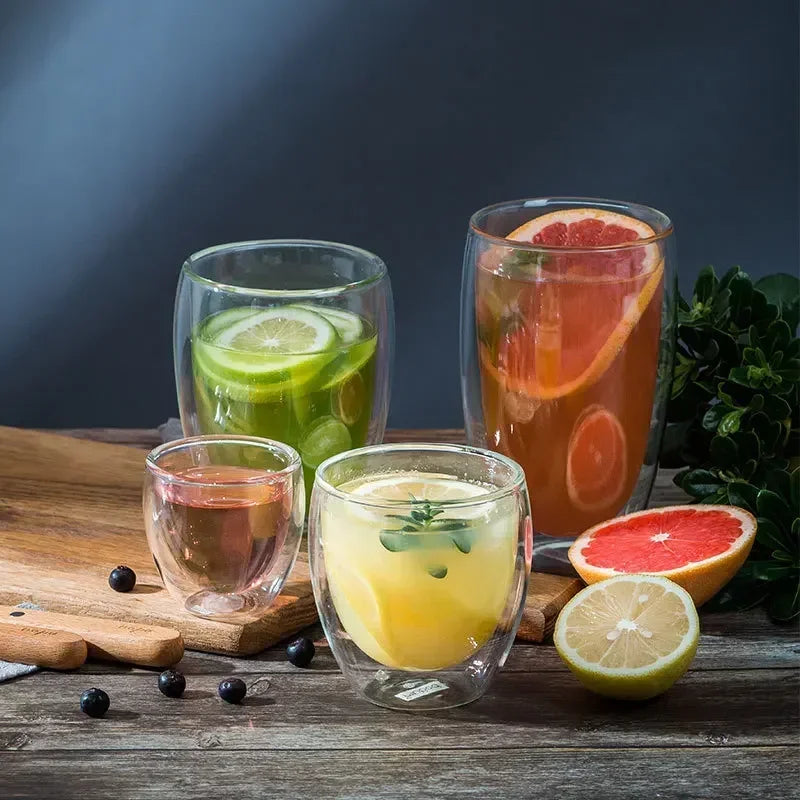 2-18PCS Doppel Wand Hohe Borosilikatglas Becher Hitzebeständige Tee Milch Saft Kaffee Wasser Tasse Bar drink Geschenk Kreativität Set
