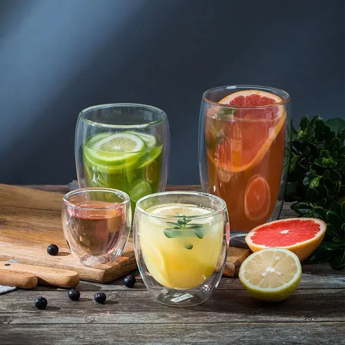 2-18PCS Doppel Wand Hohe Borosilikatglas Becher Hitzebeständige Tee Milch Saft Kaffee Wasser Tasse Bar drink Geschenk Kreativität Set
