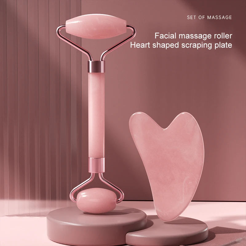Doppelseitiges Gesichtsmassage-Set mit Herzförmigem Gua Sha Brett und Hautstraffendem Anti-Schwellungs-Puffiness-Reduzierer für die Heim-Spa-Pflege