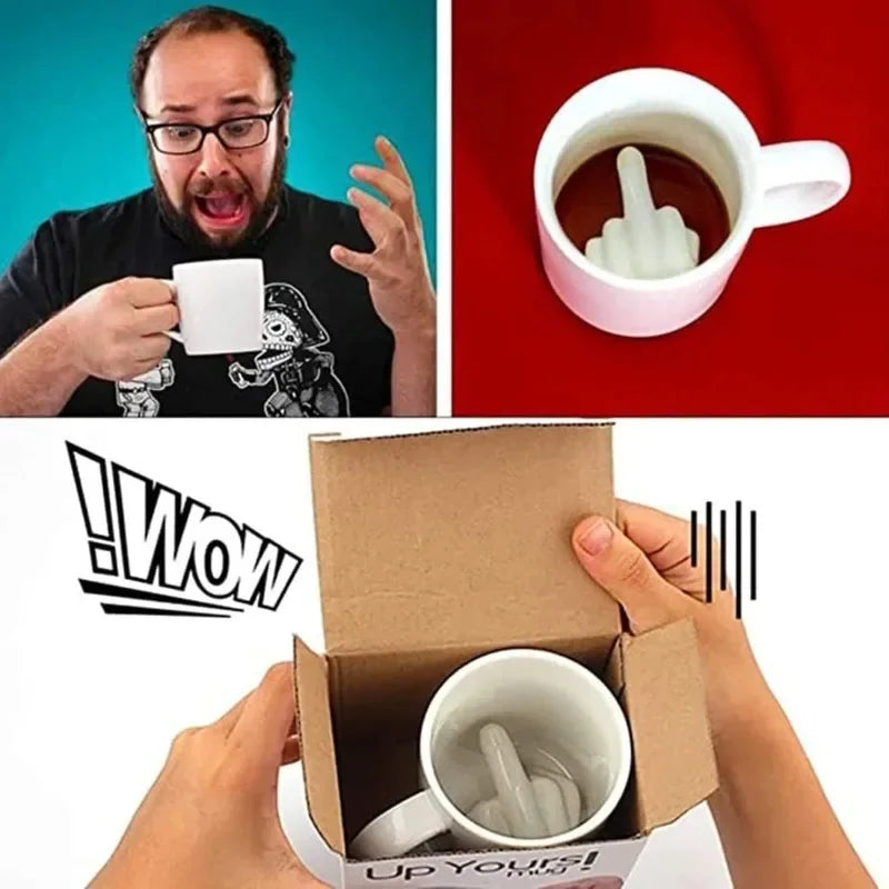 Raise Up Yours Mittelfinger-Keramiktasse, personalisierbar, lustig, Kaffee, Milch, Wasser, Teetasse mit Griff für Party, Aprilscherz