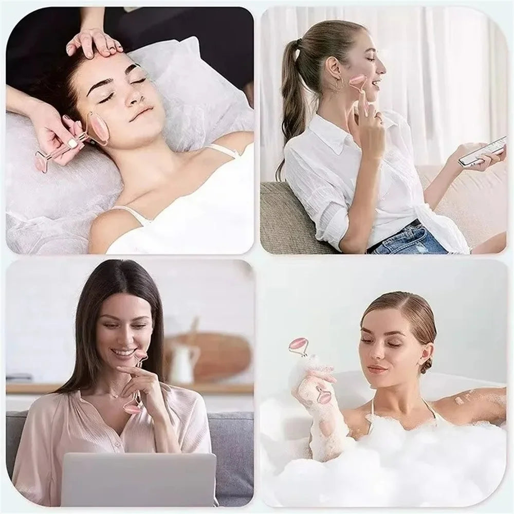 Doppelseitiges Gesichtsmassage-Set mit Herzförmigem Gua Sha Brett und Hautstraffendem Anti-Schwellungs-Puffiness-Reduzierer für die Heim-Spa-Pflege