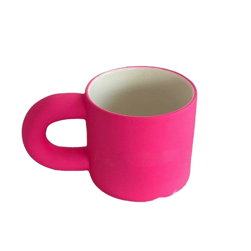 Rosa Keramiktasse mit Hand für Mädchen zum Frühstück trinken, Kaffee, Milchbecher, hohes Aussehen, Weihnachtsgeschenk, Heimdekoration