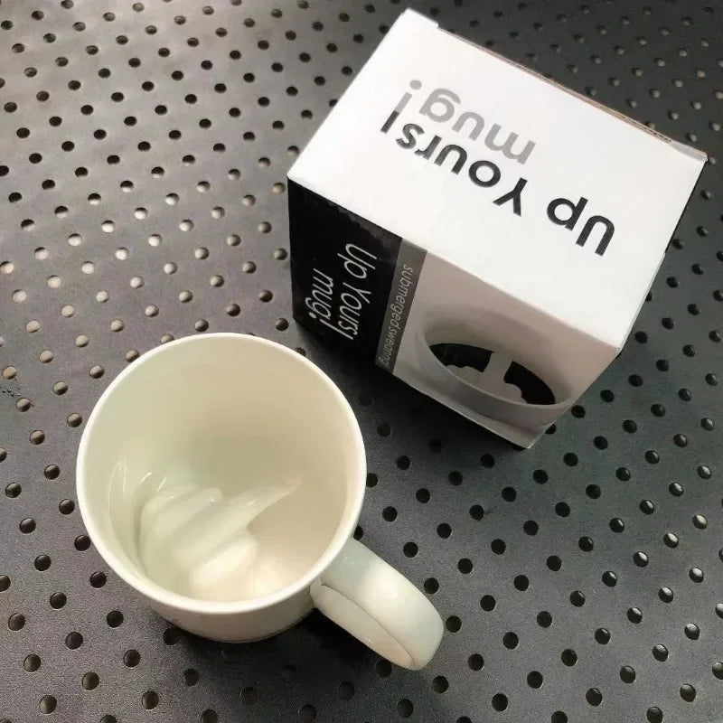 Raise Up Yours Mittelfinger-Keramiktasse, personalisierbar, lustig, Kaffee, Milch, Wasser, Teetasse mit Griff für Party, Aprilscherz