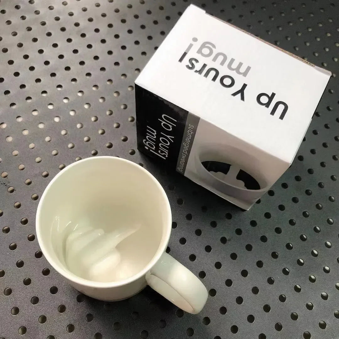 Raise Up Yours Mittelfinger-Keramiktasse, personalisierbar, lustig, Kaffee, Milch, Wasser, Teetasse mit Griff für Party, Aprilscherz
