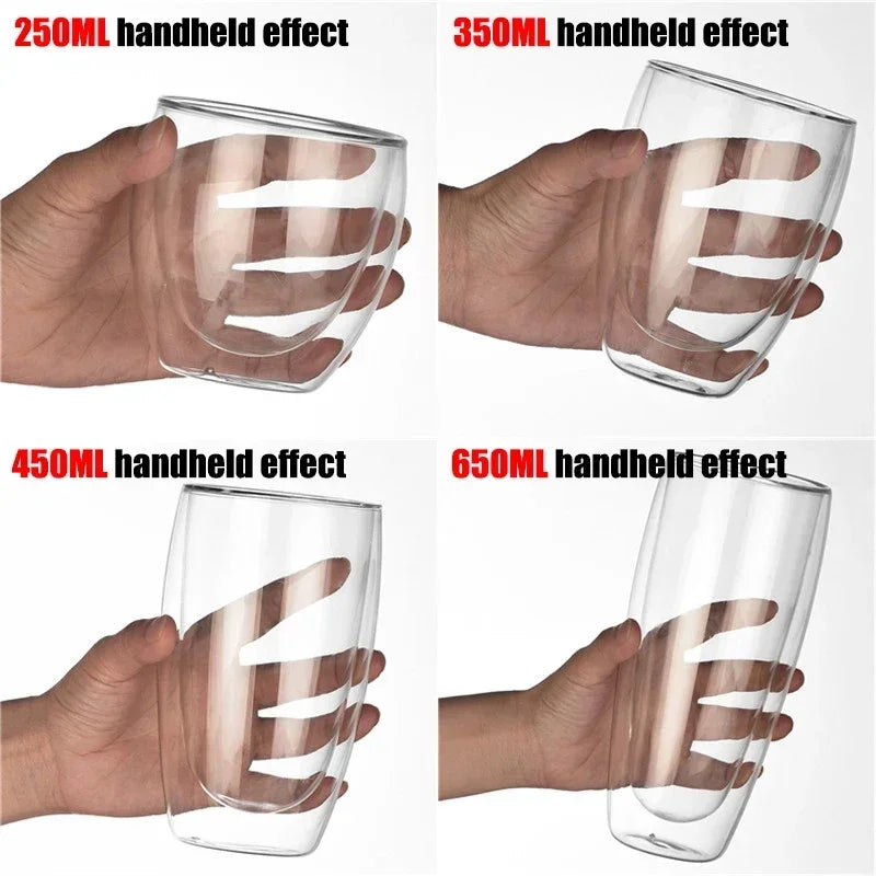 2-18PCS Doppel Wand Hohe Borosilikatglas Becher Hitzebeständige Tee Milch Saft Kaffee Wasser Tasse Bar drink Geschenk Kreativität Set