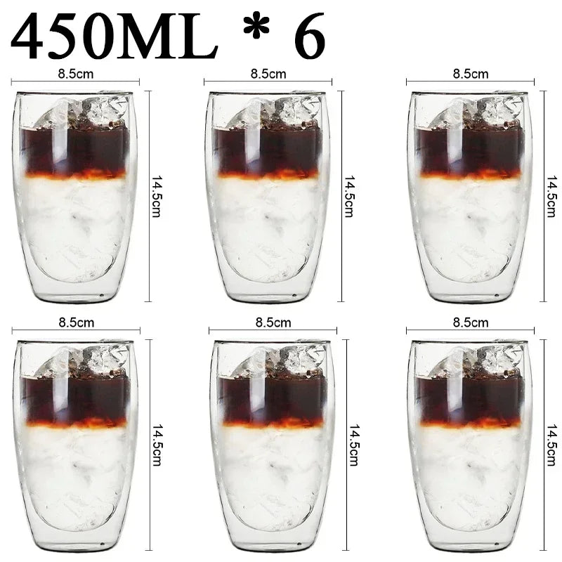 2-18PCS Doppel Wand Hohe Borosilikatglas Becher Hitzebeständige Tee Milch Saft Kaffee Wasser Tasse Bar drink Geschenk Kreativität Set
